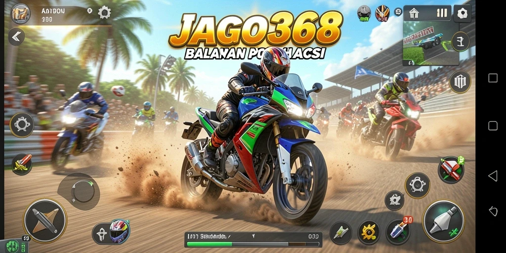 Screenshot gameplay JAGO368 yang menampilkan aksi balapan motor menegangkan.