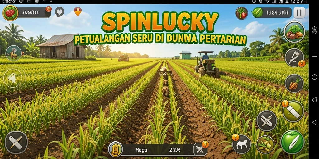 Tampilan gameplay SPINLUCKY dengan aktivitas pertanian yang seru.