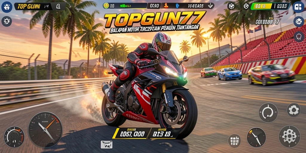 Gambaran mendetail dari gameplay balapan motor yang seru.